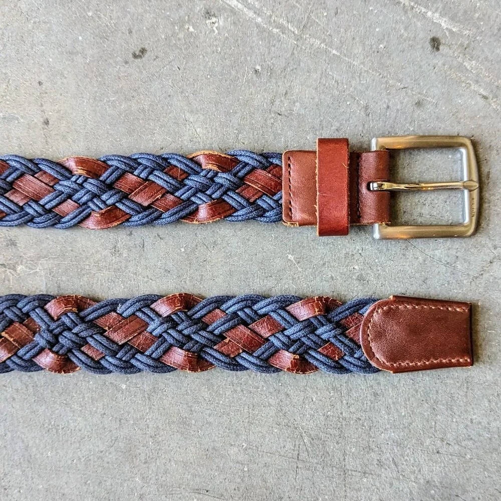 Vintage Western Blue and Brown Leather Braided Belt Unisex